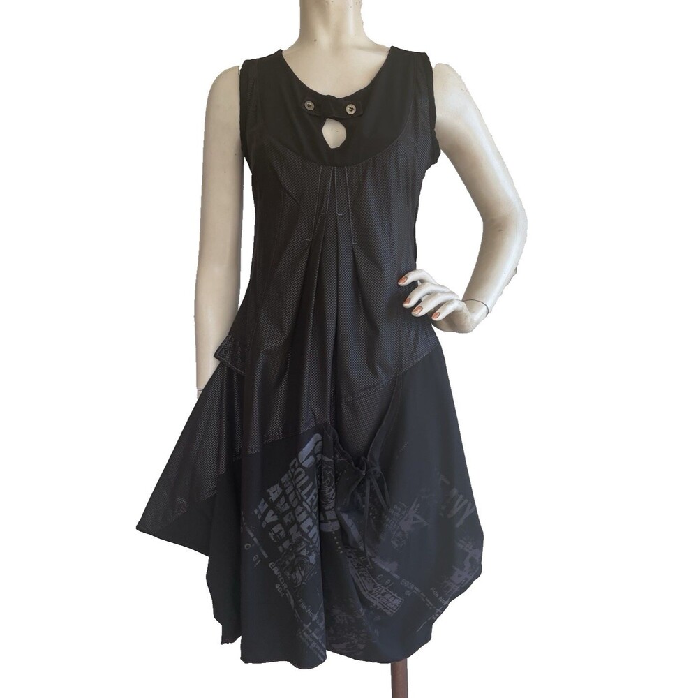 PLANETE INTERDITE France Dress Black Art to Wear Lagenlook Lantern Hem Size M